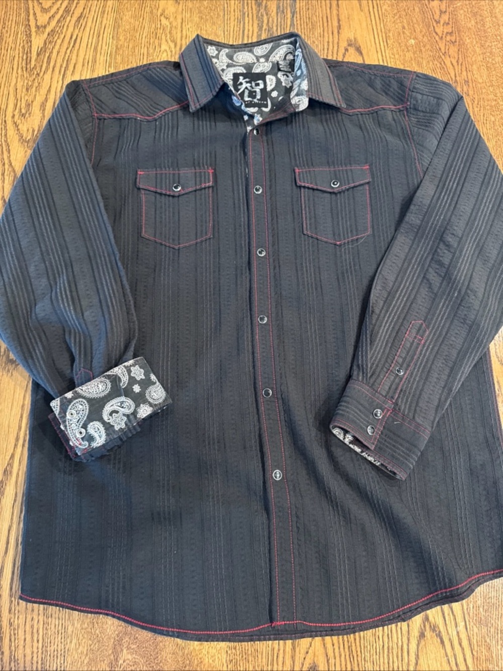 Age of Wisdom Mens Black Pearl Snap Shirt Paisley Cuffs XXL